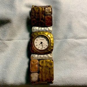 Ladies Chico’s stretch Tricolor Metals Watch